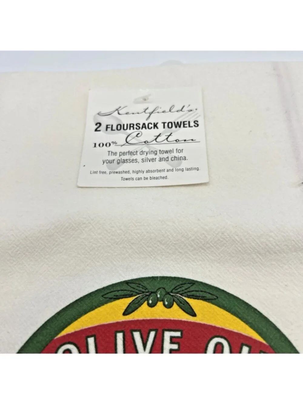 Vintage Kentfields Floursack Kitchen Towels Cotton 2 26x29 Olive Oil Dijon
